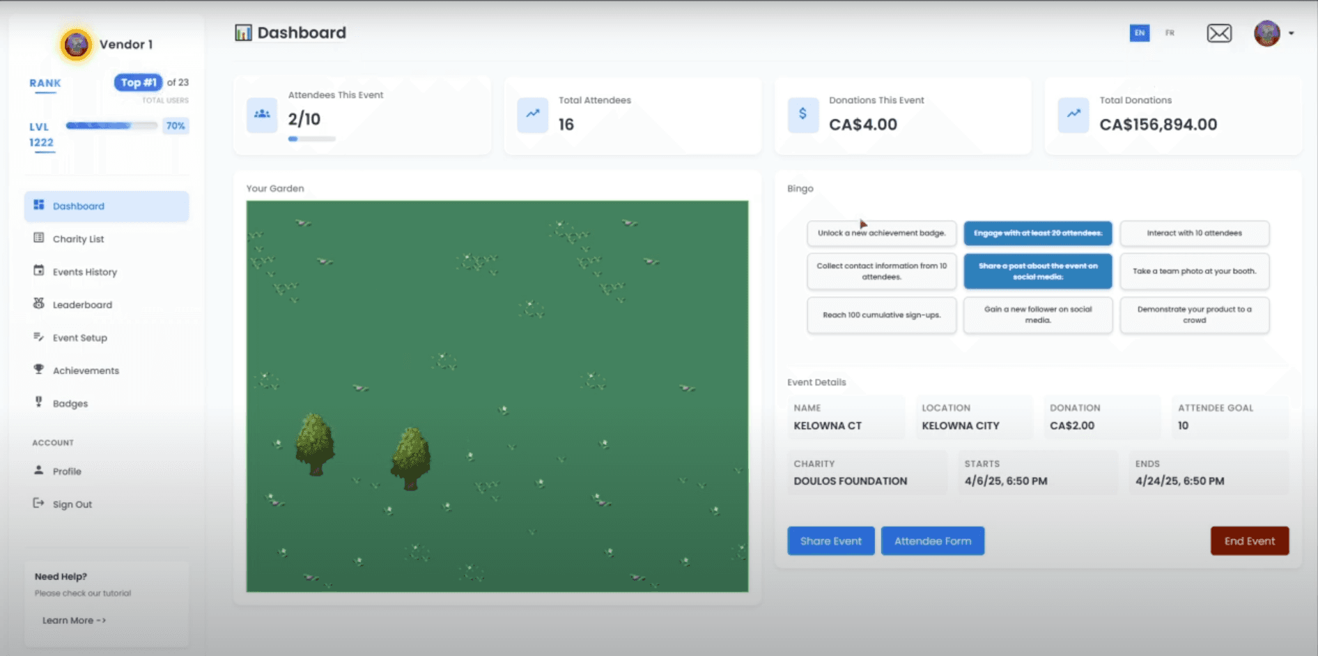 Charity app landing page